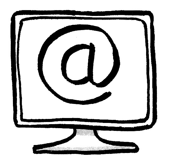 Zeichnung eines Computers mit dem Zeichen für Emailadressen